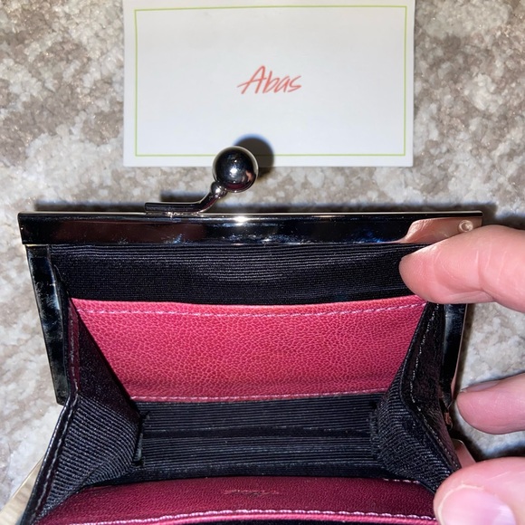 Abas Coin Purse Womens Small Black Leather Kiss Lock Accordion Card Wallet - Picture 4 of 11